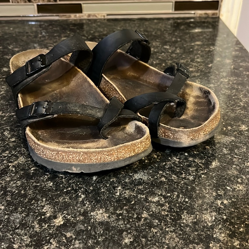 Birkenstock Black Leather Two-Strap Sandals